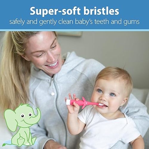 Dr. Brown's Infant-to-Toddler Training Toothbrush, Soft for Baby's First Teeth, Pink Elephant, 0-3 Years (Colors May Vary)