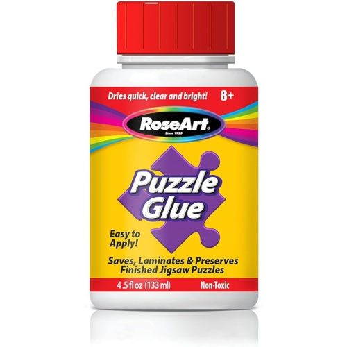 RoseArt Jigsaw Puzzle Glue with Applicator - Saves, Laminates and Preserves Finished Jigsaw Puzzles - Easy to Apply, Dries Quick, Clear & Bright