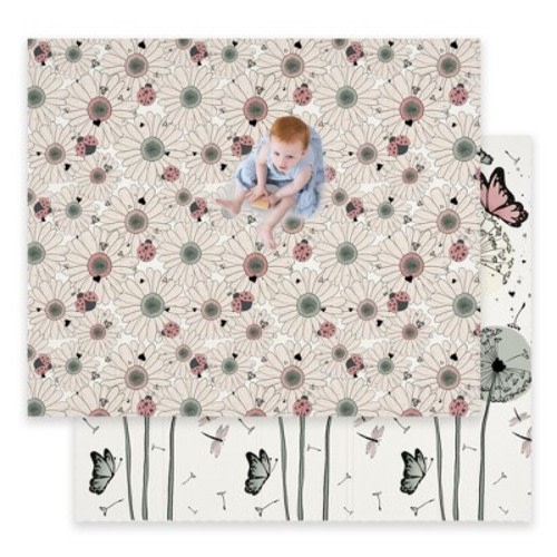 JumpOff Jo - Waterproof Foam Padded Play Mat for Infants, Babies, Toddlers, Play Pens & Tummy Time, Foldable Activity Mat, 70 in. x 59 in. - Daisy Bug