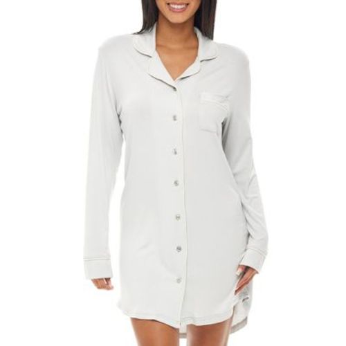 Adr Womens Soft Knit Pajama Nightgown, Boyfriend Style Long Sleeve Sleep Shirt Light Gray Large