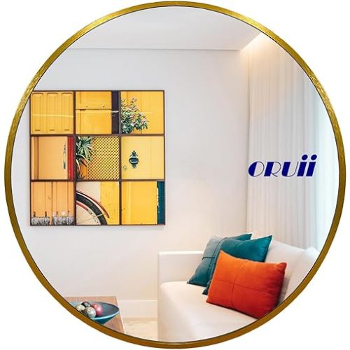 Gold Round Mirror 28 inch, Gold Round Mirror, Large Circle Mirror Gold Metal Frame, Gold Round Bathroom Mirrors for Wall, Living Room, Dining Room, Entryway.