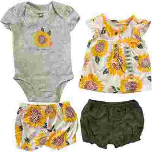 Carter's Baby Girl 4-Piece Mix & Match Sleeveless Top, Bodysuit & Shorts Set Yellow Sunflower 9M