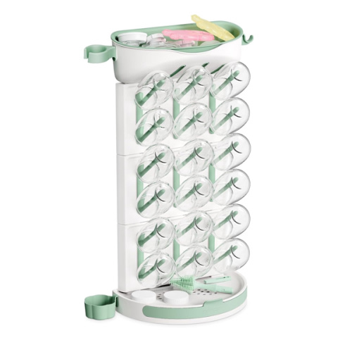 Momcozy DIY Larger Bottle Drying Rack for 18 Bottles, Space Saving Countertop Vertical Rack with Brushes Holder, Detachable Travel Bottle Rack for Baby Accessories & Pump Parts