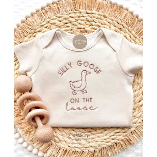 Embroidered Silly Goose on the loose Baby Onesie®, funny pregnancy announcement Baby Bodysuit Funny Silly Goose Baby Shower Gift,
