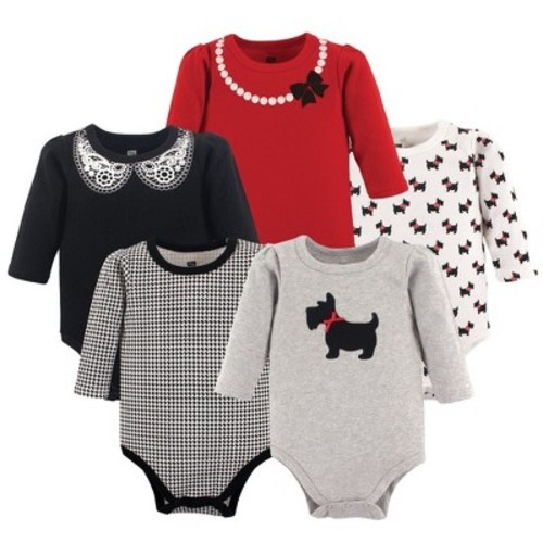 Hudson Baby Infant Girl Cotton Long-Sleeve Bodysuits 5pk, Scottie Dog, Size: 3-6 months