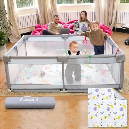 Baby Playpen, Playpen for Babies & Toddlers 47x47 Small Sturdy & Safety Play Pen with Anti-Slip Base Activity Center Fence for Indoor & Outdoor Play Yard with Zipper Door & Mat