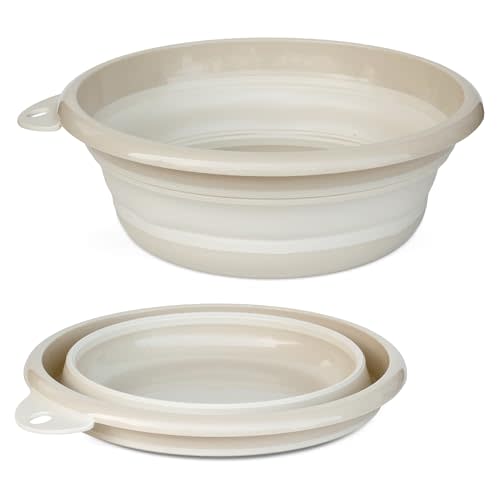 Emiyea Collapsible Wash Basin Set (2 Pack) - Round Portable Foldable Plastic Basins for Laundry, Travel, Camping - Small & Medium Sizes (Apricot)