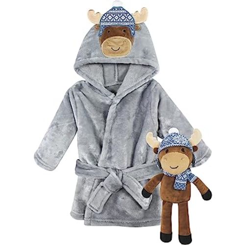 Hudson Baby Unisex Baby Plush Bathrobe and Toy Set