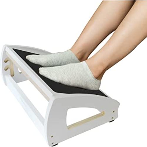 StrongTek Ergonomic Under Desk Footrest, 3 Adjustable Heights Wooden Office Footrest, Large Anti-Slip Surface, Improves Posture and Blood Circulation, up to 400lbs (White)