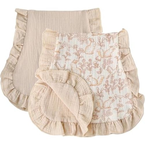 Ruffle Baby Burp Cloths 2 Pack – Super Absorbent 100% Cotton Muslin, Extra Soft Spit Up Rags for Newborn, Large 21"x11" Burping Cloth for Baby Boy & Girl, Baby Essentials (Forest, 22''x11'')
