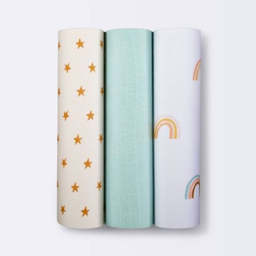 Muslin Swaddle Blankets Rainbows - Cloud Island™ Green 3pk