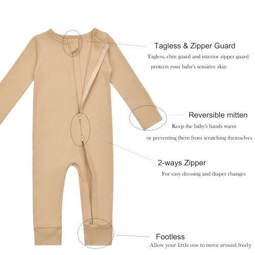 Amazon.com: Aablexema Baby Cotton Fooltess Pajamas with Mitten, 3-pack Infant Romper Zip Up One Piece Jumpsuits Outfit(Black&Coffee&Camel,Newborn): Clothing, Shoes & Jewelry