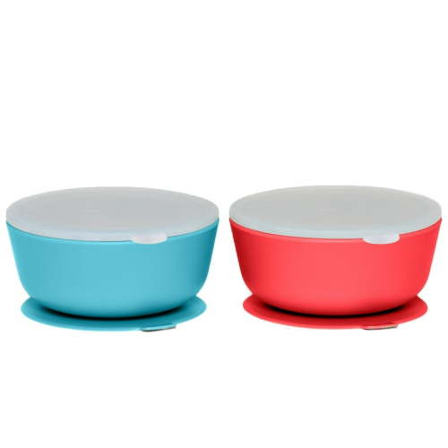 Weesprout Suction Bowls for Baby & Toddlers, 100% Silicone with Plastic Lid, 12 oz, Set of 2