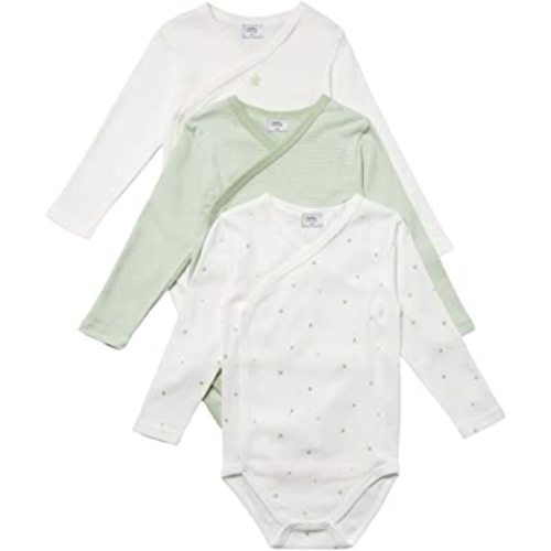 Stellou & friends Newborn, Baby and Toddler Unisex Long-Sleeve Crossbody Kimono Bodysuit for Boys & Girls, Pack of 3