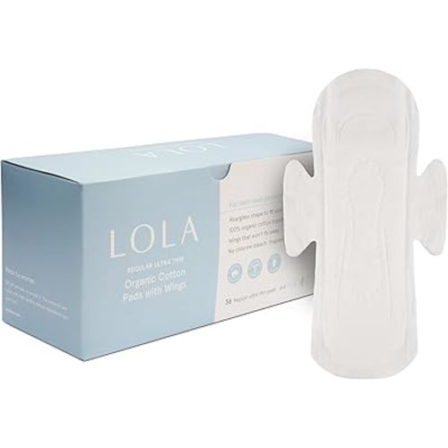 LOLA Organic Pads, Thin with Wings, 36 Count, HSA FSA Approved, Organic Cotton Feminine Care Pads for Menstrual Periods - Panty Liners for Menstrual Care