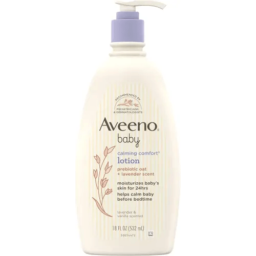 Aveeno Baby Calming Comfort Moisturizing Body Lotion with Relaxing Lavender & Vanilla Scents, Non-Greasy Baby Lotion, Nourishing Prebiotic Oatmeal, Paraben- & Phthalate-Free, 18 fl. oz