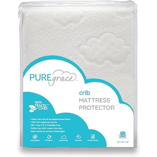 PUREgrace Tencel Mattress Protector (Crib & Toddler) – Waterproof, Noiseless, Breathable Cover with Deep-Pocketed Corners for Cribs and Toddler Mattresses