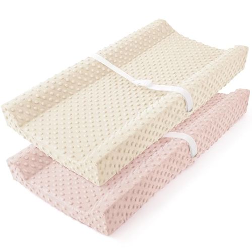 Susurration Changing Pad Covers 2Pack Minky Dots Plush Diaper Change Table Covers 33x17x7in Ultra Soft Changing Pad Sheets for Unisex Baby Girls Boys (Pink&Cream)