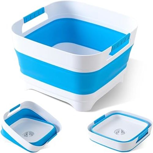 Collapsible Wash Basin for Baby Bottles - 2.4 Gallons Portable Wash Bin for RV Camping Sink, Space-Saving Dish Tub.Laundry & Utility Room Sinks (Blue)