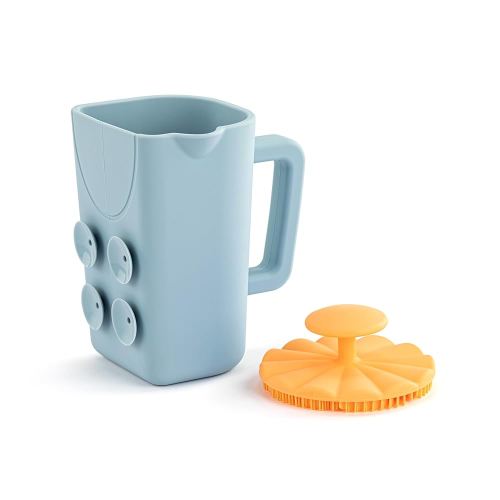 DEMDACO Love to Play Collection Baby Bath Rinse Cup and Silicone Scalp Scrubber Set - Gentle Hair Washing Aid for Infants & Toddlers Soft Silicone Kids' Brush & Ergonomic Rinse Pitcher, Orange