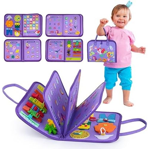 INKLAB Busy Board Montessori Toys for 1 2 3 4 Year Old, Sensory Toys for Toddlers 1-3, Montessori Busy Book, First Birthday Gifts for Boys & Girls