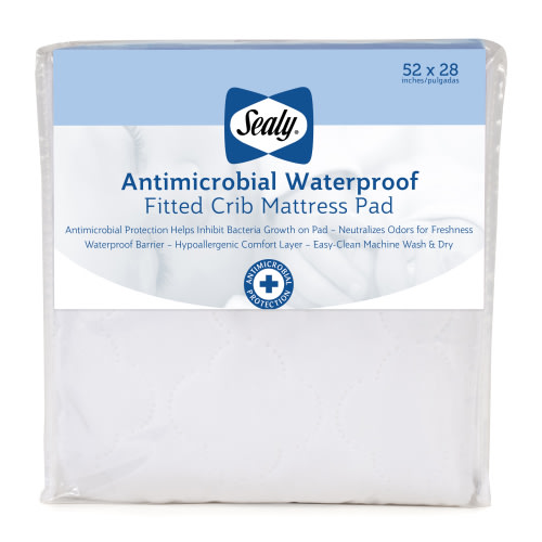 Sealy Baby Antimicrobial Waterproof Toddler and Crib Mattress Pad, White, 52" x 28"