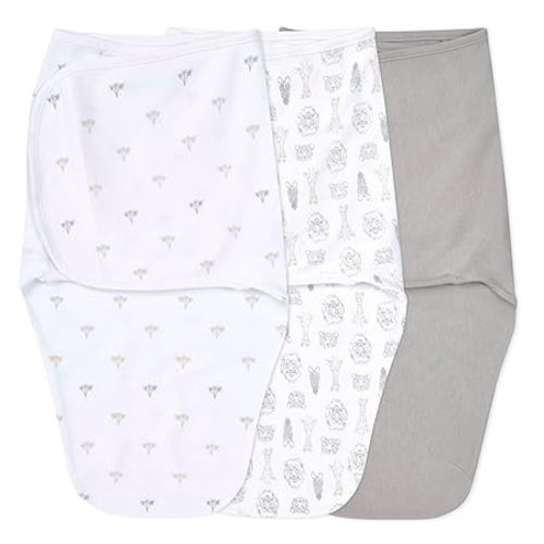 aden + anais Easy Swaddle Wrap, Newborn Wearable Swaddle Blanket, Adjustable Fasteners, 100% Cotton, 3 Pack, 0-3 Months, On Safari