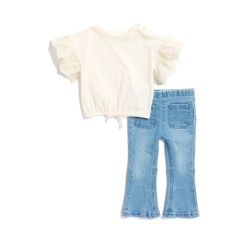 Jessica Simpson Embroidered Eyelet Top & Flare Jeans Set | Nordstromrack