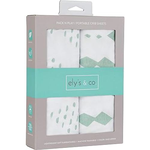 Ely's & Co. Pack N Play Fitted Playard Sheets - Breathable 100% Jersey Knit Cotton - Unisex Mini Crib Mattress Cover - Grey Sage Diamond - 2 Pack Set