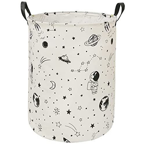 ACMUUNI Canvas Clothes Basket Laundry Hamper with Handles,Waterproof Cotton Storage Organizer Perfect for Kids Boys Girls Toys Room, Bedroom, Nursery,Home,Gift Basket (astronaut)