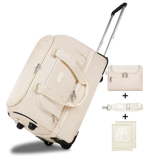 ETRONIK Rolling Weekender Bags, Wheeled Duffel Bag with Wet Pocket and Shoes Compartment, Waterproof Carry on Overnight Bag with Toiletry Bag for Women Men for Business Travel, Beige
