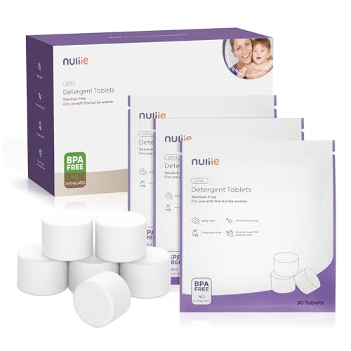 Nuliie 260 High-Efficiency Detergent Tablets for Momcozy, Baby Brezza, GROWNSY Bottle Washers, Fast-Dissolving, Remove Milk Residue & Odor, Gentle Formula Safe for All Baby Bottle Washers