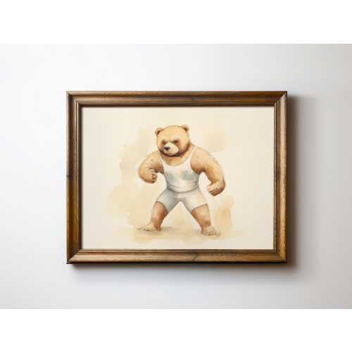 Bear Wrestling Nursery Decor Sports Kids Room Art Wrestler Nursery Print Wrestling Bear Playroom Art Animal Playing Sports Bespoke Littles