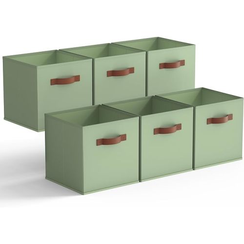 GRANNY SAYS 11 Inch Cube Storage Bins, Collapsible Fabric Storage Cubes with Handle, Closet Baskets for Organization, Storage Cubes for Shelves, Closet, Green, 6-Pack