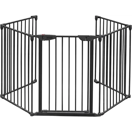 Bonnlo 120.5-Inch Metal Fireplace Fence Guard 5-Panel Baby Safety Gate/Barrier/Play Yard with Door Christmas Tree Fence Hearth Gate for Kids/Pet/Toddler/Dog/Cat, Black