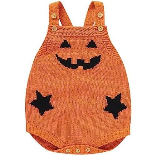 SAYOO Unisex Baby Girl Boy Halloween Romper Knitted Pumkin Face Bubble Sweater Bodysuit Jumpsuit One Piece Playsuit Clothes