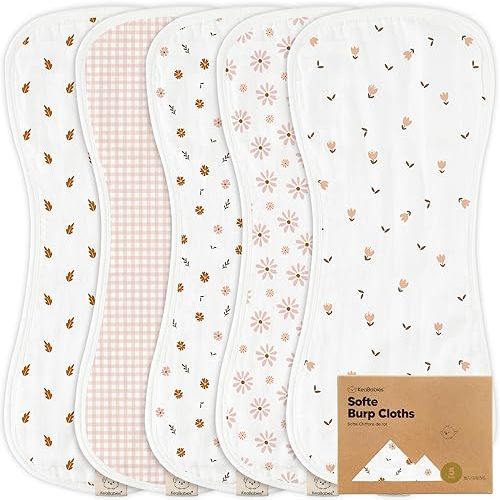 5-Pack Muslin Burp Cloths for Baby Boys and Girls - Super Absorbent Baby Burp Cloth, Viscose Derived from Bamboo Cotton Baby Washcloths, Burp Rags, Large Neutral Burp Clothes for Newborn (Petals)