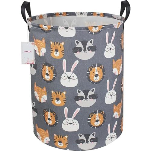 CLOCOR Kids Laundry Basket,Collapsible Fabric Storage Container,Baby Nursery Hamper for Boys,Kids Toys Bucket,Room Decor,Gift Basket(Animal Heads)