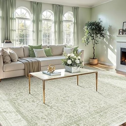 Nursery Rug for Baby Girl Boy,Washable Floral Print Sage Green Boho Area Rugs 6x9,Light Green