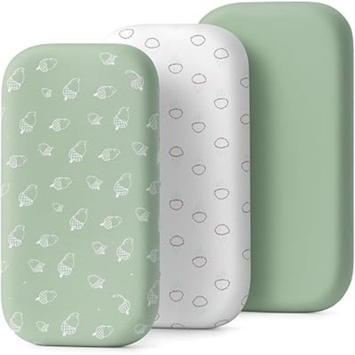 3-Pack Organic Jersey Cotton Bassinet Fitted Sheets – Fits 32 x 16 x 4 Inch Pads – Compatible with Halo, Snoo, Graco, Dream On Me, Delta – for Oval, Hourglass, and Rectangular Bassinet Mattresses