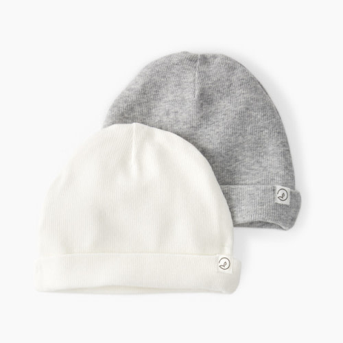Little Planet Organic Cotton Rib Caps (2-Pack) - Heather/Ivory