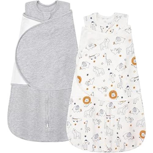 ZIGJOY Sleep Sack Swaddle 1.0 Tog Baby Wearable Blanket 100% Cotton Baby Swaddle Blanket for Newborns 6-12 Months Grey&Line Animal