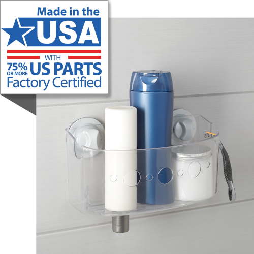 Clear Large Suction Shower Storage Basket, 1 Shelf, Plastic, No Tools, Mainstays Power Grip Suction