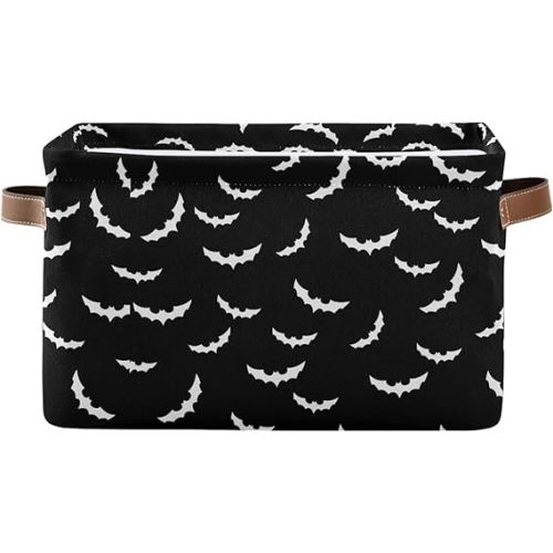 Storage Basket Bin Bats Halloween Goth Organizer Basket Collapsible Shelf Basket Cube with handle for Nursery Bedroom Bathroom