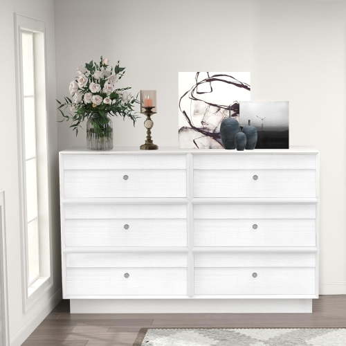 CozyHom 6 Drawers Dresser For Bedroom, Baby Dressers Chest for Nursery, Wood Storage Cabinet for Living Room Hallway Closet, White