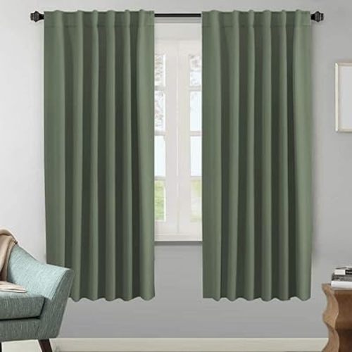 H.VERSAILTEX Blackout Curtains Thermal Insulated Window Treatment Panels Room Darkening Blackout Drapes for Living Room Back Tab/Rod Pocket Bedroom Draperies (2 Panels, Bronze Green, 52 x 72 Inch)