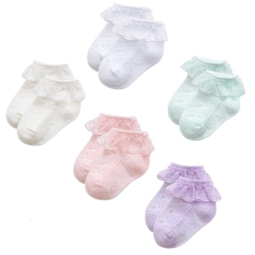 Durio Baby Socks Girls Ruffle Socks Soft Toddler Girl Socks Cute Frilly Dress Lace Socks for Toddler Girls