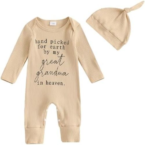 YOKJZJD Hand Picked For Earth By My Great Grandpa Grandma In Heaven Newborn Baby Boy Girl Fall Clothes Romper Jumpsuit +Hat