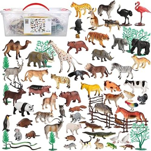 100Piece Set of Animals Figures & Accessories in Storage Container