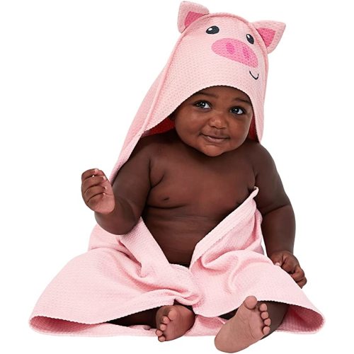 Dock & Bay Baby Towels - Hooded Bath Time Towel for Home Use - Quick Dry, Super Absorbent, Compact, Lightweight - 100% Recycled - Parker Pig, Hand (25x15cm, 10x6)